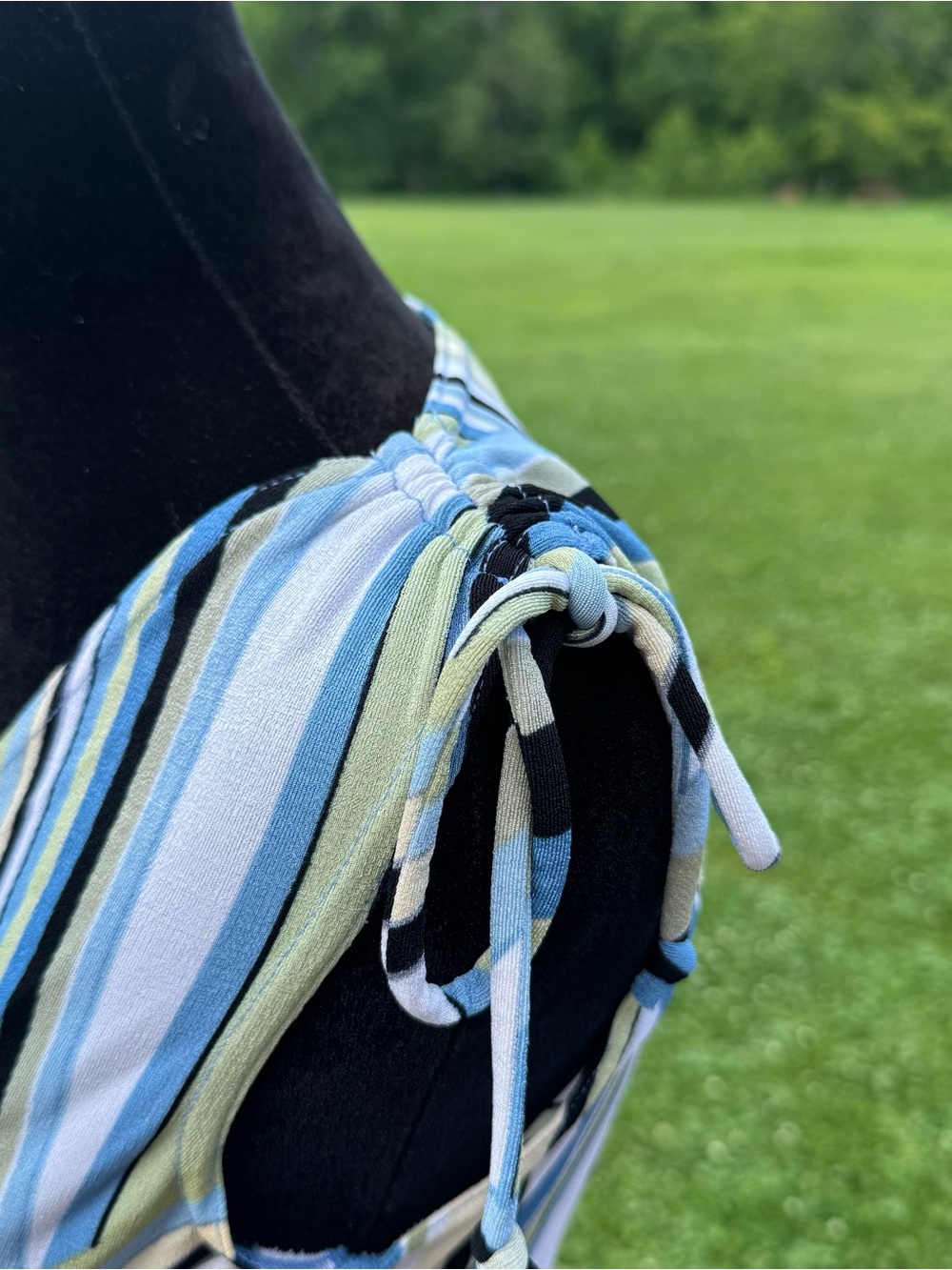 90s A. Byer One-Shoulder Striped Wrap Top in Blue, Green, Black - Picture 3 of 5